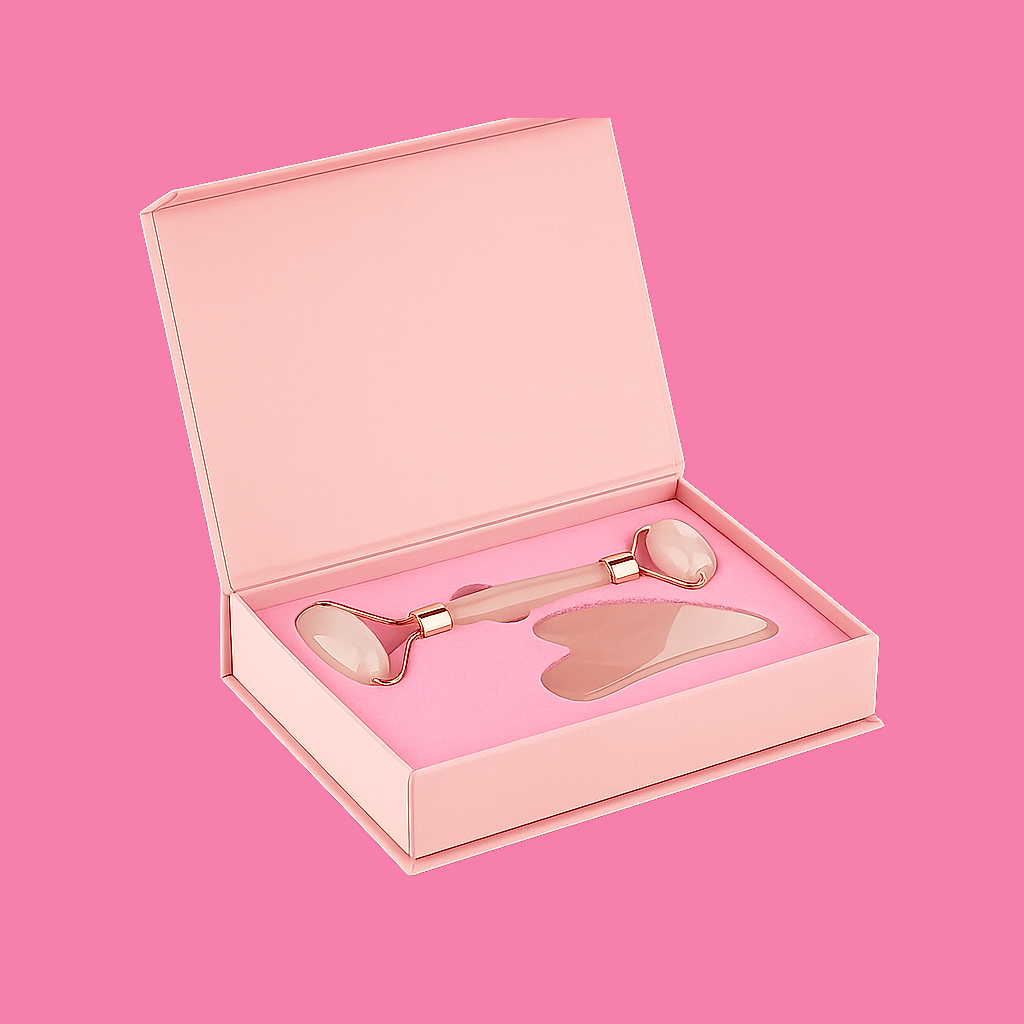 CONTOURA Rose Quartz Face Roller & Gua Sha Sculpting Set